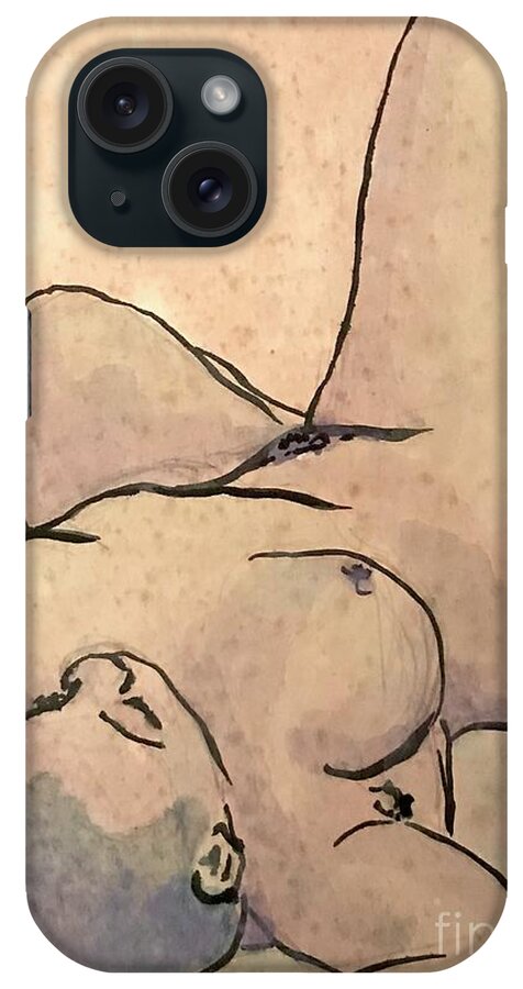 Sumi Ink iPhone Case featuring the drawing Christina Blue by M Bellavia