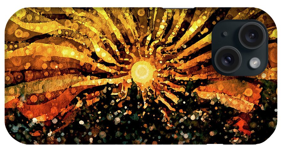 Abstract Sun iPhone Case featuring the mixed media Christmas Dawn by Peggy Collins