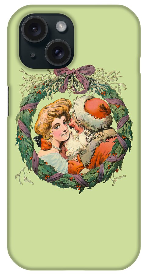 Merry Christmas iPhone Case featuring the mixed media Christmas garland with Santa Claus by Madame Memento