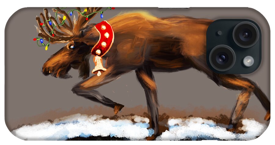 Moose iPhone Case featuring the digital art Christmas Moose by Doug Gist