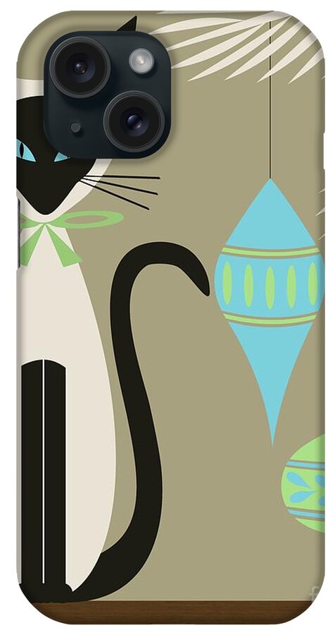 Mid Century Cat iPhone Case featuring the digital art Christmas Siamese with Ornaments by Donna Mibus