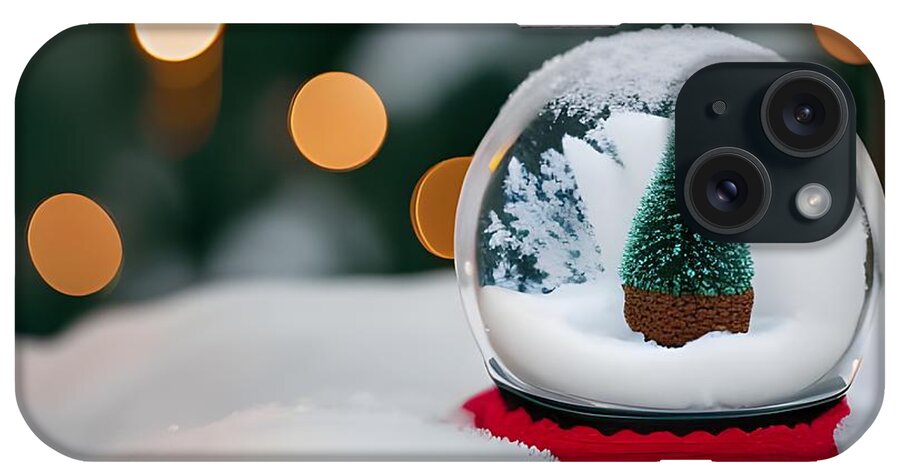 Snow Globe iPhone Case featuring the digital art Christmas Tree Globe in the Snow by Annalisa Rivera-Franz