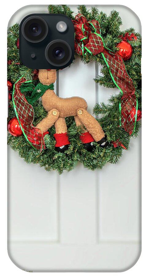 Christmas iPhone Case featuring the photograph Christmas Wreath with Reindeer by LeeAnn McLaneGoetz McLaneGoetzStudioLLCcom