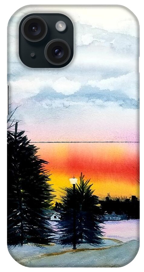 Michigan Sunset iPhone Case featuring the painting Cindys Sunset by Ann Frederick