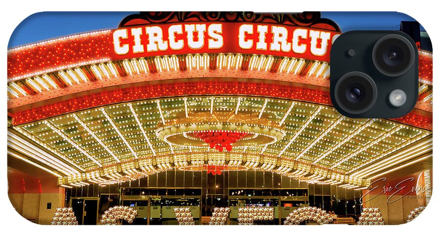 Post Card iPhone Case featuring the photograph Circus Circus Casino Outside Main Entrance at Dusk Post Card by Aloha Art