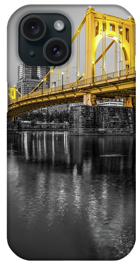 Pittsburgh Skyline iPhone Case featuring the photograph City Of Black And Gold - Pittsburgh Cityscape - Selective Color Edition by Gregory Ballos
