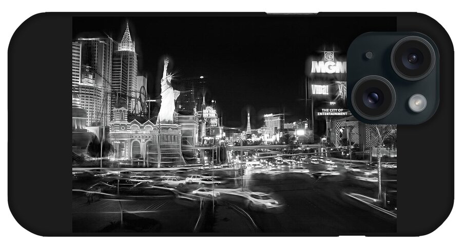 Las Vegas iPhone Case featuring the photograph City of Lights The Strip Las Vegas Black and White by Carol Japp