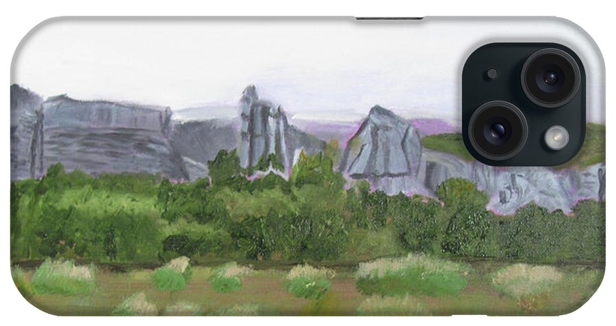 Idaho iPhone Case featuring the painting City of Rocks climbing area by Linda Feinberg