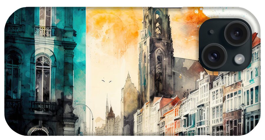 Antwerpen iPhone Case featuring the painting Cityscape Antwerpen No.3 by My Head Cinema