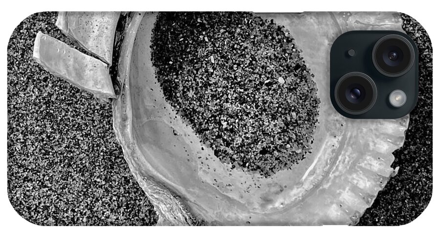 Black And White iPhone Case featuring the photograph Clam Shell - Sandy Beach bw by Jerry Abbott