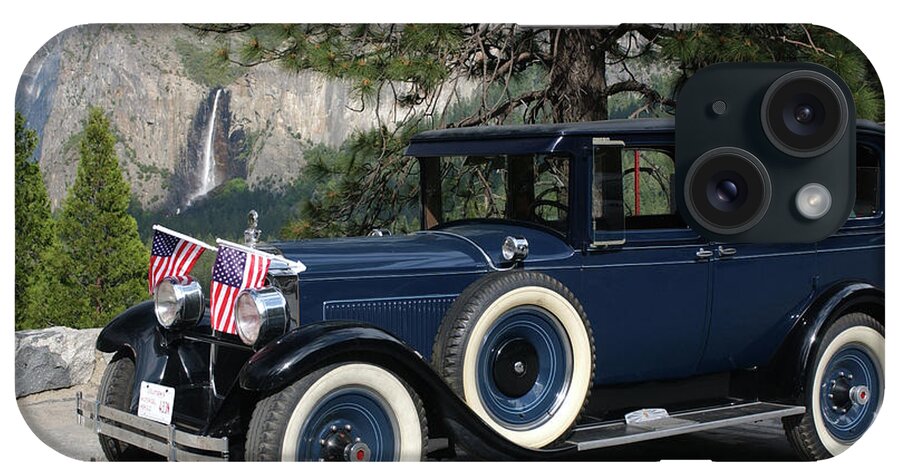 Vintage iPhone Case featuring the photograph Classic Car Cruisin' In Yosemite. by Bonnie Colgan