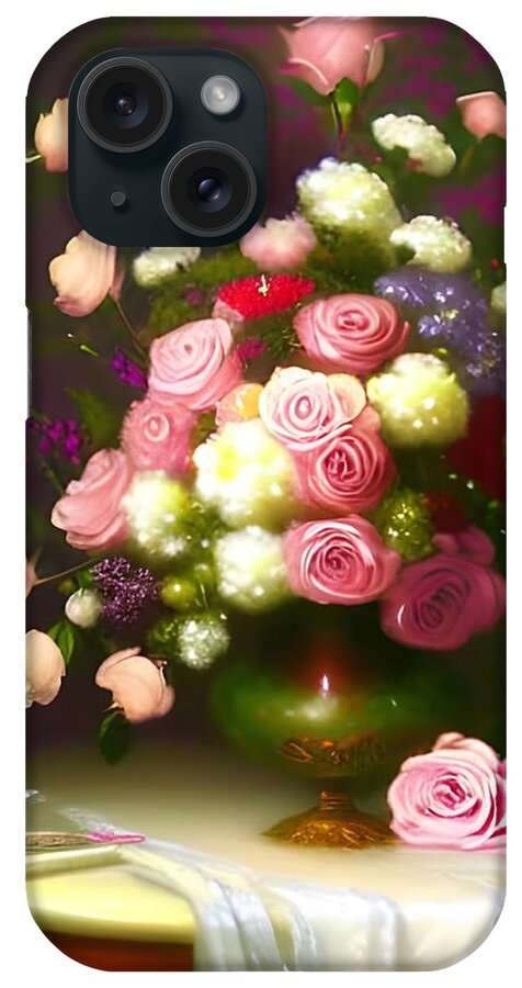 Bouquet iPhone Case featuring the digital art Classic Roses in Vase by Katrina Gunn