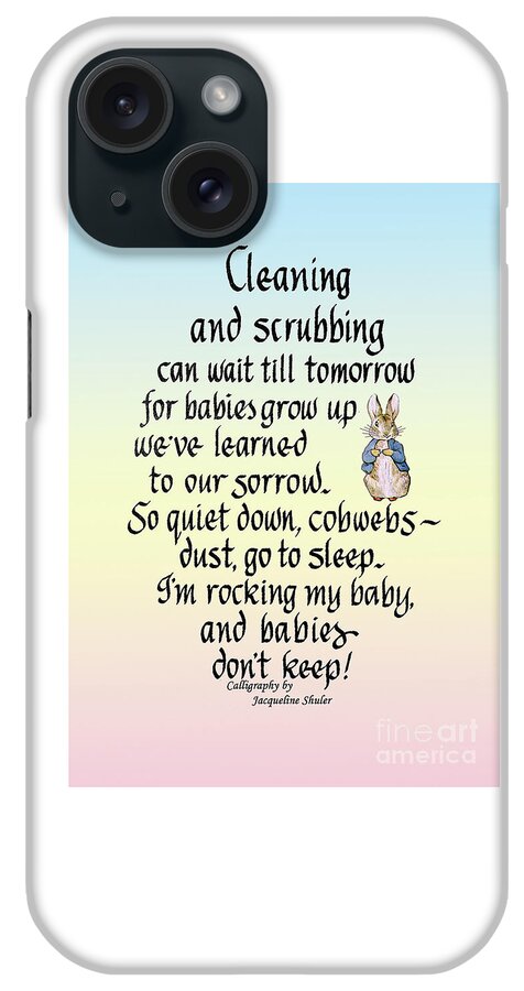Baby iPhone Case featuring the digital art Cleaning and Scrubbing for new mother by Jacqueline Shuler