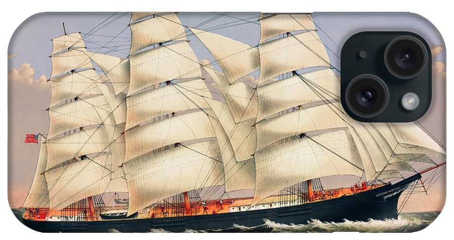 Boat iPhone Case featuring the drawing Clipper Ship Three Brothers by Currier and Ives