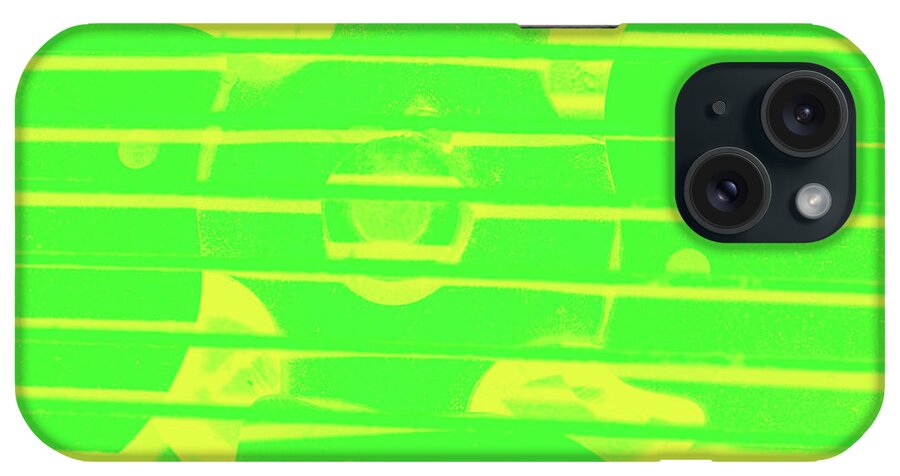 Fan iPhone Case featuring the photograph Close up of Old Fan Green and Yellow Gradient by Ali Baucom