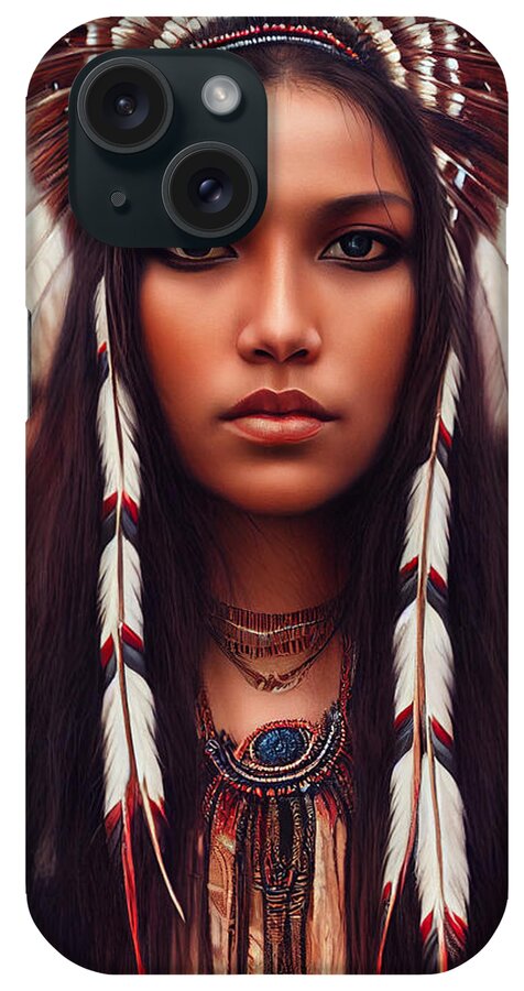 Beautiful iPhone Case featuring the painting Closeup Portrait Of Beautiful Native American Wom Ff16756d D16d 4162 4664 468878d7d614 by MotionAge Designs