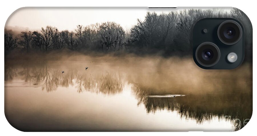 Atmosphere iPhone Case featuring the photograph Clouds Of Mist Over The Watershed Of National Park River Danube Wetlands In Austria by Andreas Berthold