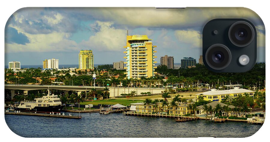 Sun; Color; Clouds; Water; Boats; Buildings; Bridge Skies; Landscape iPhone Case featuring the photograph Clouds Over Fort Lauderdale, Florida by AE Jones