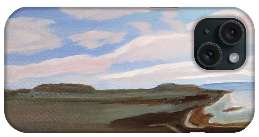 Utah iPhone Case featuring the painting Cloudy Day on Antelope Island by Linda Feinberg
