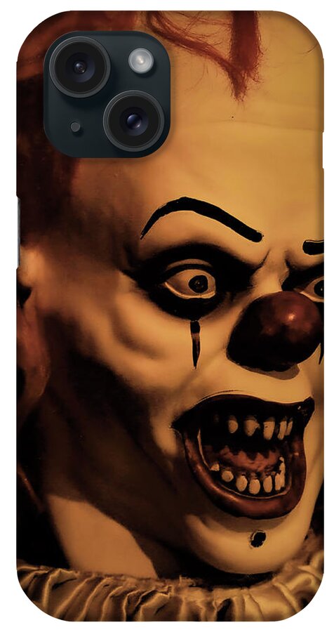 Clown Face Scary Close Red Teeth Halloween iPhone Case featuring the photograph Clown by John Linnemeyer