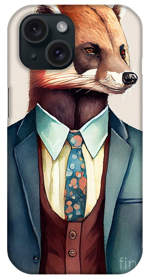 Coati iPhone Case featuring the painting Coati in Suit Watercolor Hipster Animal Retro Costume by Jeff Creation