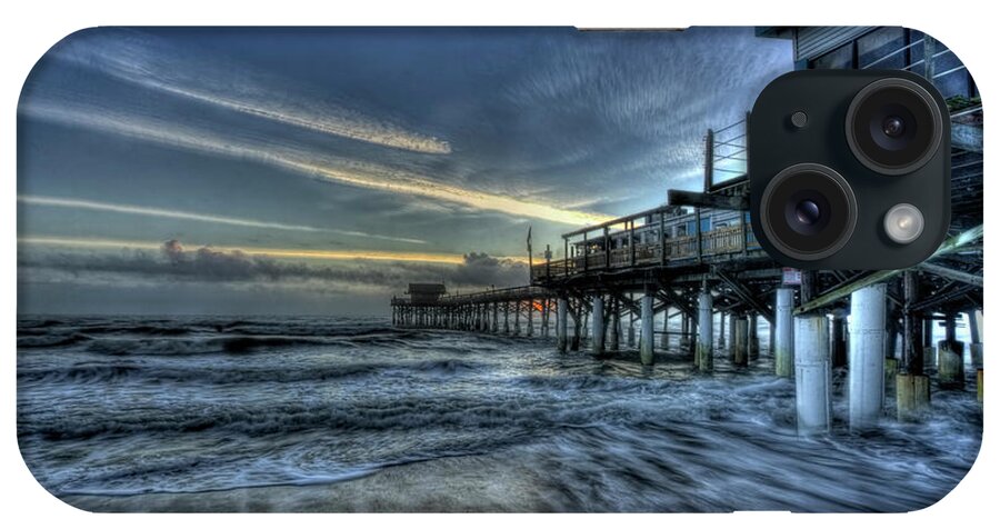 Beach iPhone Case featuring the pyrography Cocoa Beach Pier at Sunrise by Carolyn Hutchins