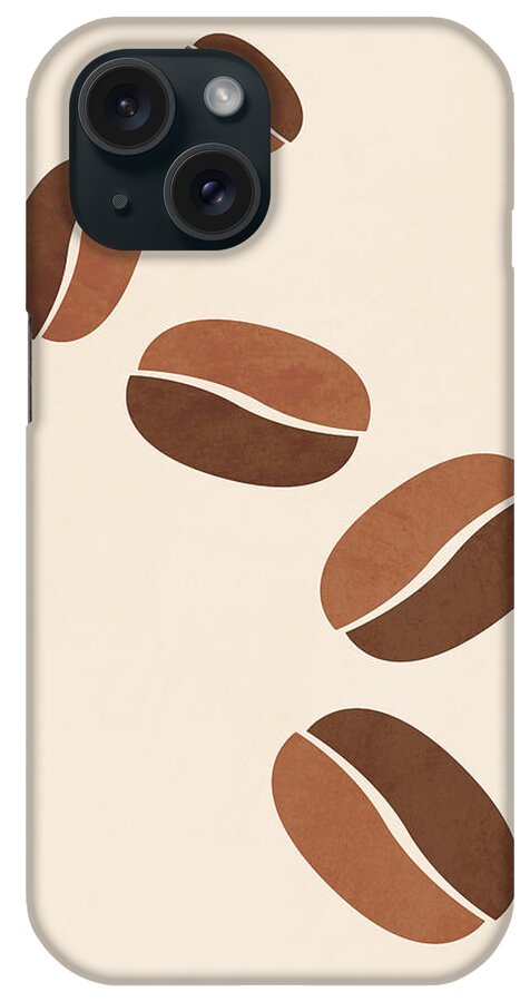 Coffee Beans Print iPhone Case featuring the mixed media Coffee Beans Print - Minimal Coffee Poster - Cafe Decor - Brown, Sienna, Wheat by Studio Grafiikka