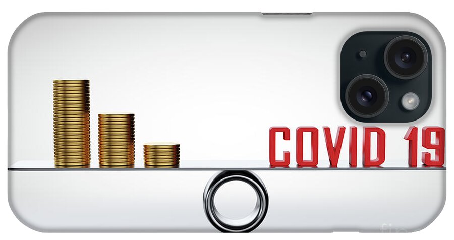 Coronavirus iPhone Case featuring the photograph Coins, money and COVID-19 on scale. Concepts of economics against coronavirus by Michal Bednarek
