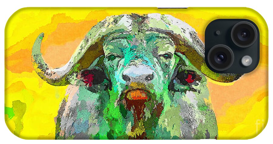 Wall Art iPhone Case featuring the painting Colorful African Buffalo by Stefano Senise