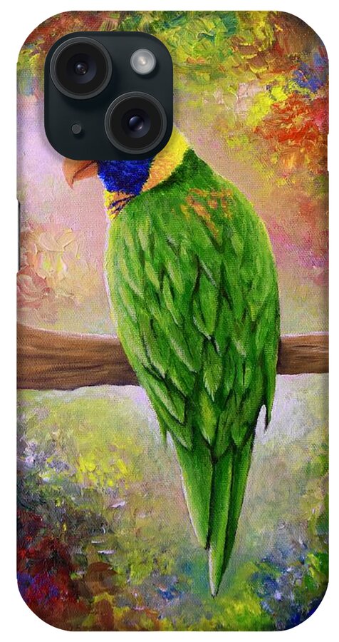 Bird iPhone Case featuring the painting Colorful Bird 76 by Lucie Dumas