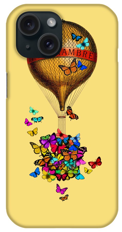 Hot Air Balloon iPhone Case featuring the mixed media Colorful butterflies balloon by Madame Memento