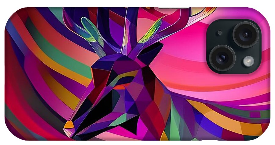 Digital iPhone Case featuring the digital art Colorful Deer with Horns by Beverly Read