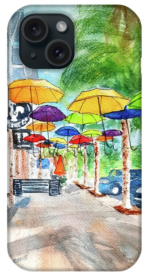 Dunedin iPhone Case featuring the painting Colorful Dunedin Umbrellas by Debbie Lewis