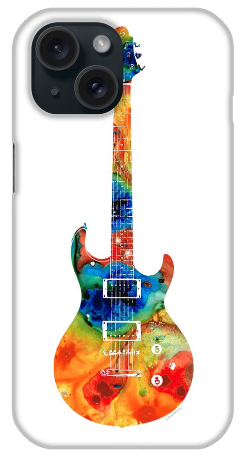 Guitar iPhone Case featuring the painting Colorful Electric Guitar 2 - Abstract Art By Sharon Cummings by Sharon Cummings
