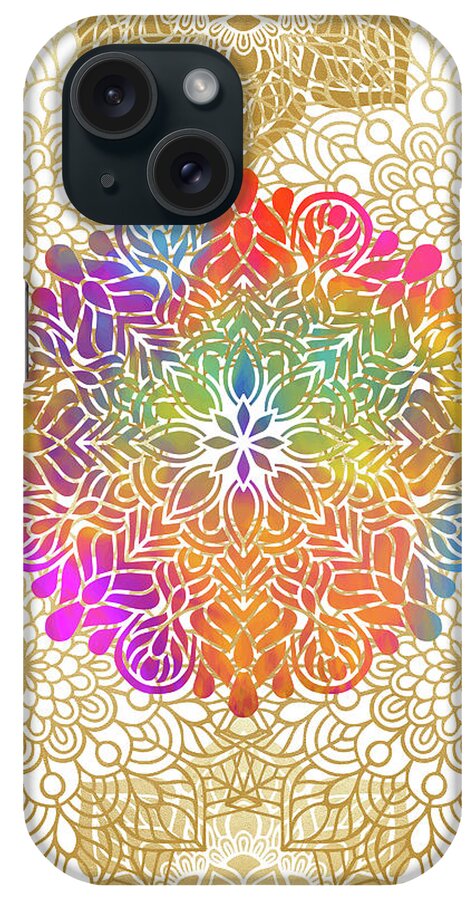 Mandala iPhone Case featuring the digital art Colorful Gold Mandala Pattern by Sambel Pedes