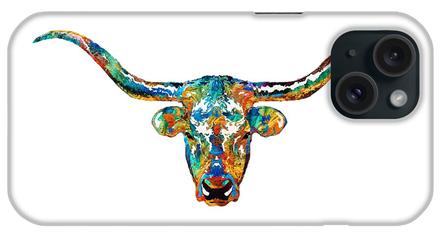 Cow iPhone Case featuring the painting Colorful Longhorn Art By Sharon Cummings by Sharon Cummings
