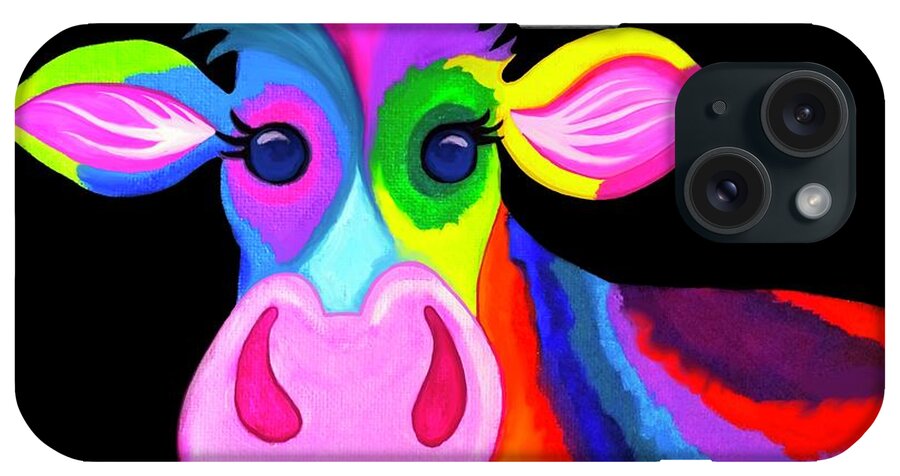 Cow iPhone Case featuring the painting Colorful Rainbow Cow by Nick Gustafson