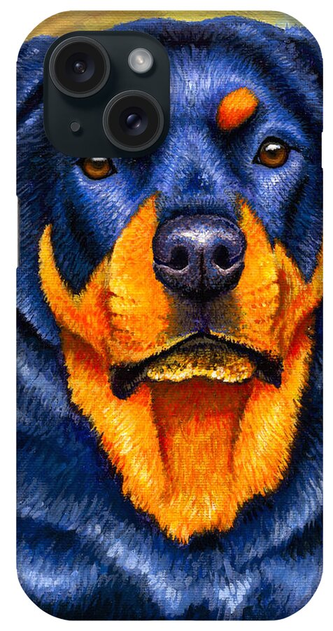 Rottweiler iPhone Case featuring the painting Colorful Rottweiler Dog by Rebecca Wang