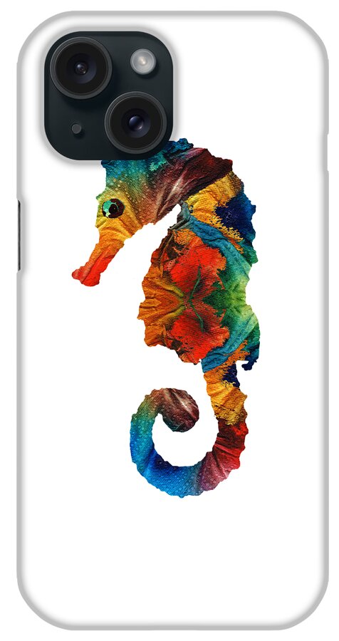 Seahorse iPhone Case featuring the painting Colorful Seahorse Art by Sharon Cummings by Sharon Cummings