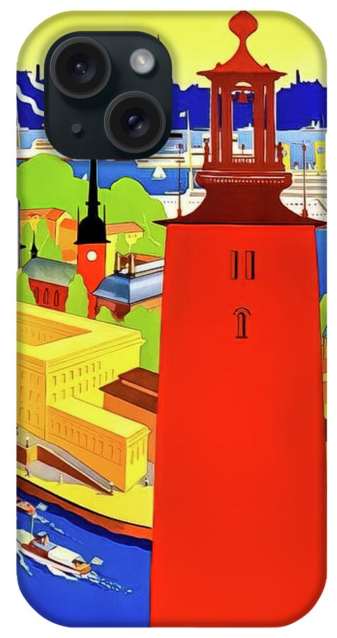 1936 iPhone Case featuring the drawing Colorful Stockholm Sweden Travel Poster 1936 by M G Whittingham