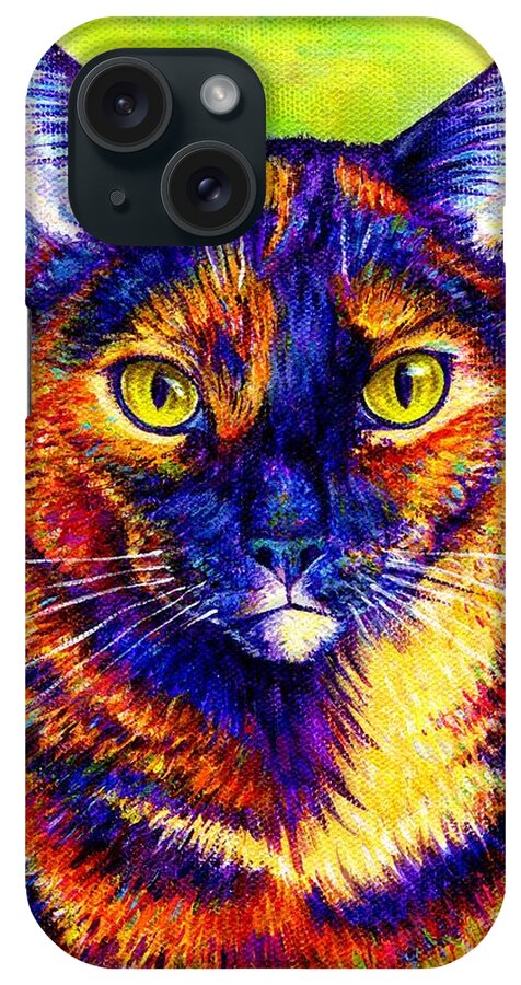 Cat iPhone Case featuring the painting Colorful Tortoiseshell Cat by Rebecca Wang