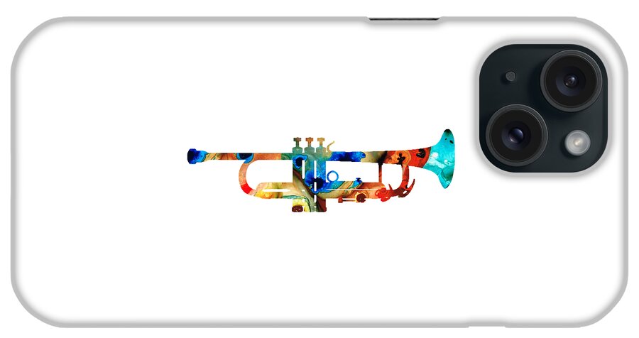 Trumpet iPhone Case featuring the painting Colorful Trumpet Art By Sharon Cummings by Sharon Cummings