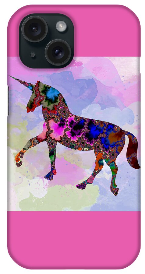 Colorful iPhone Case featuring the mixed media Colorful Unicorn Art-Fractal Watercolor Fusion by Shelli Fitzpatrick