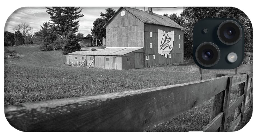 Ohio Bicentennial Barn iPhone Case featuring the photograph Columbus Ohio Bicentennial Barn and Wooden Fence in Monochrome by Gregory Ballos