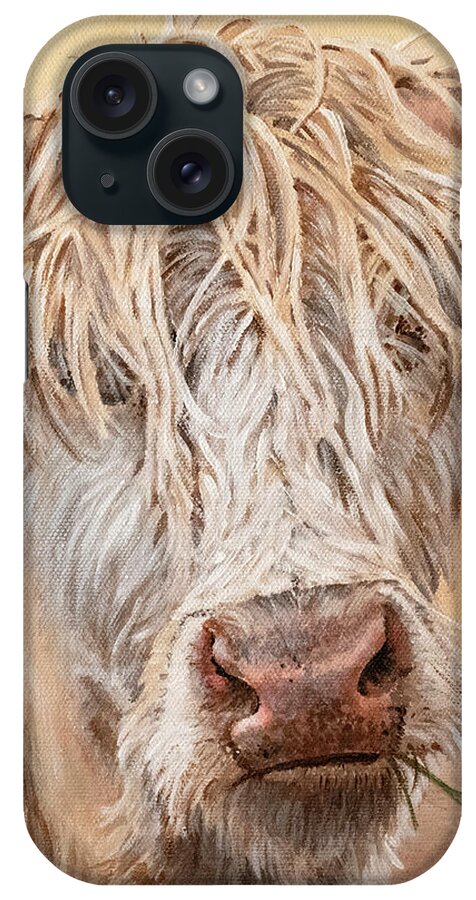 Cow iPhone Case featuring the painting Comb Over - Highland Cow Painting by Annie Troe