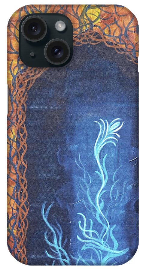 Spirit iPhone Case featuring the painting Spirit Flower in the Ancient Door - Acrylic Painting on Canvas, Floral Abstract Art by Aneta Soukalova