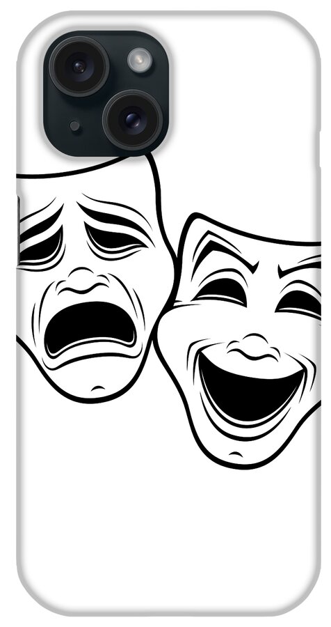 Comedy And Tragedy Theater Masks Black Line iPhone Case by John
