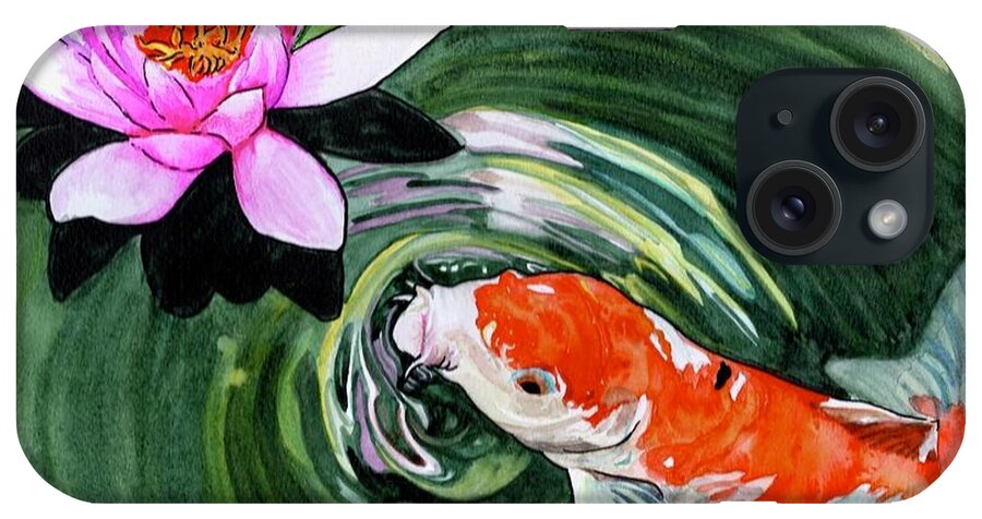 Koi iPhone Case featuring the mixed media Coming Up For Air by Sonja Jones