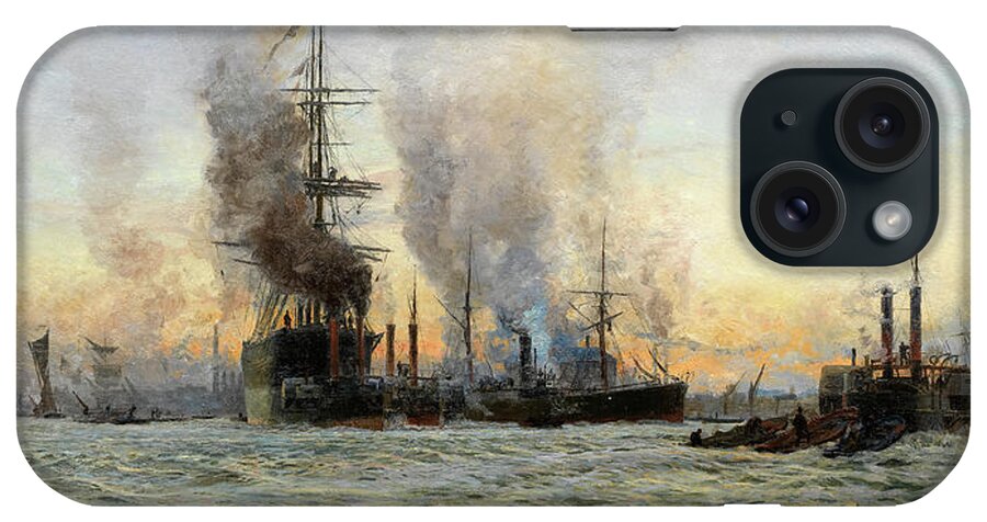 William Lionel Wyllie iPhone Case featuring the painting Coming up on the Flood by William Lionel Wyllie