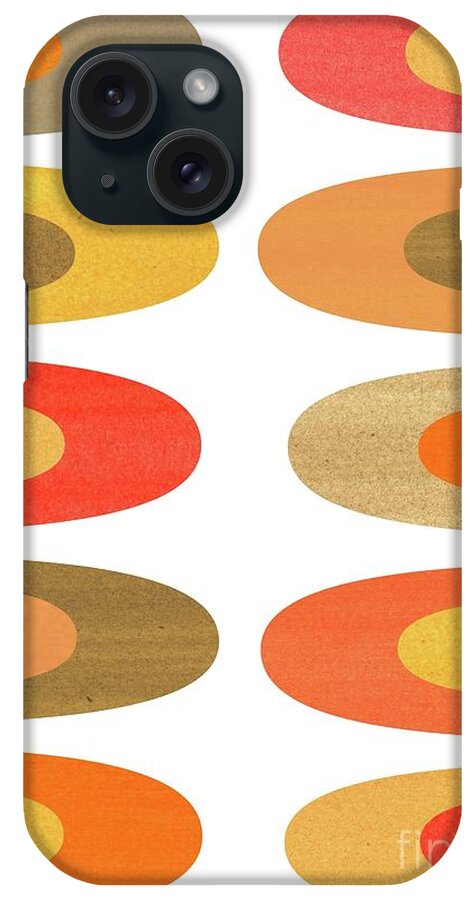 Tan iPhone Case featuring the mixed media Concentric Oblongs in Warm Colors on White by Donna Mibus